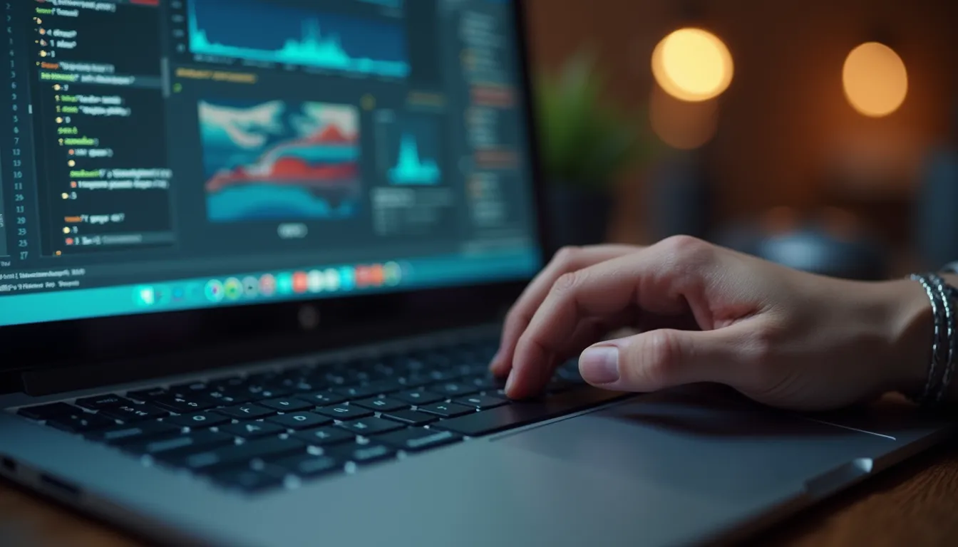 Eye-level view of a developer working with AI tools on a laptop