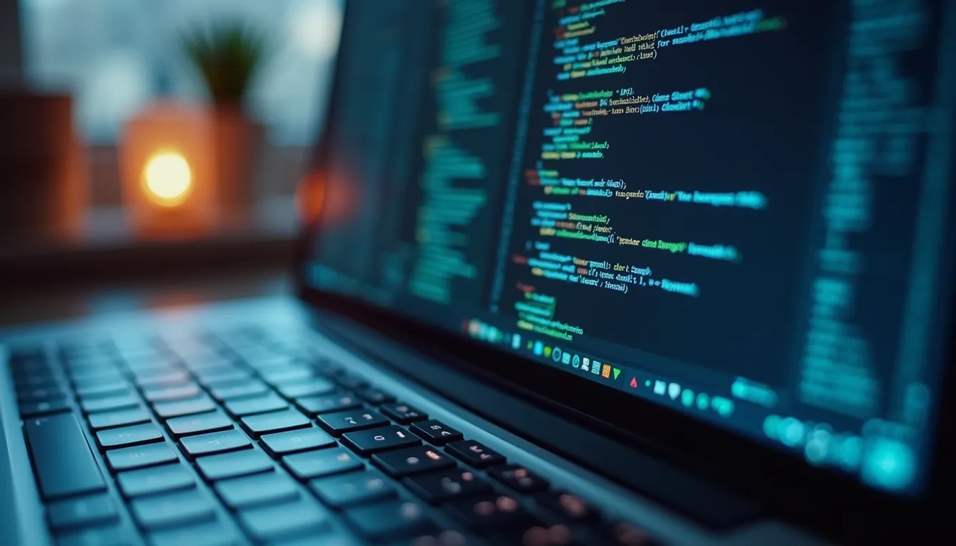 Close-up view of a computer screen displaying AI code and data analytics