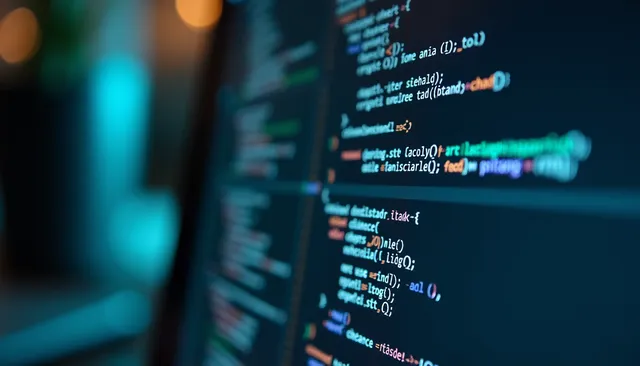 Eye-level view of a computer screen displaying code snippets and AI tools