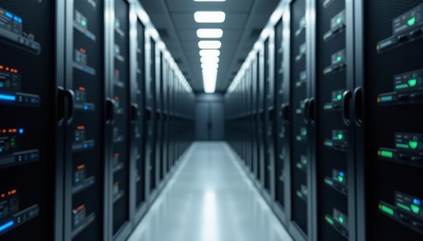Eye-level view of a secure server room with racks of servers