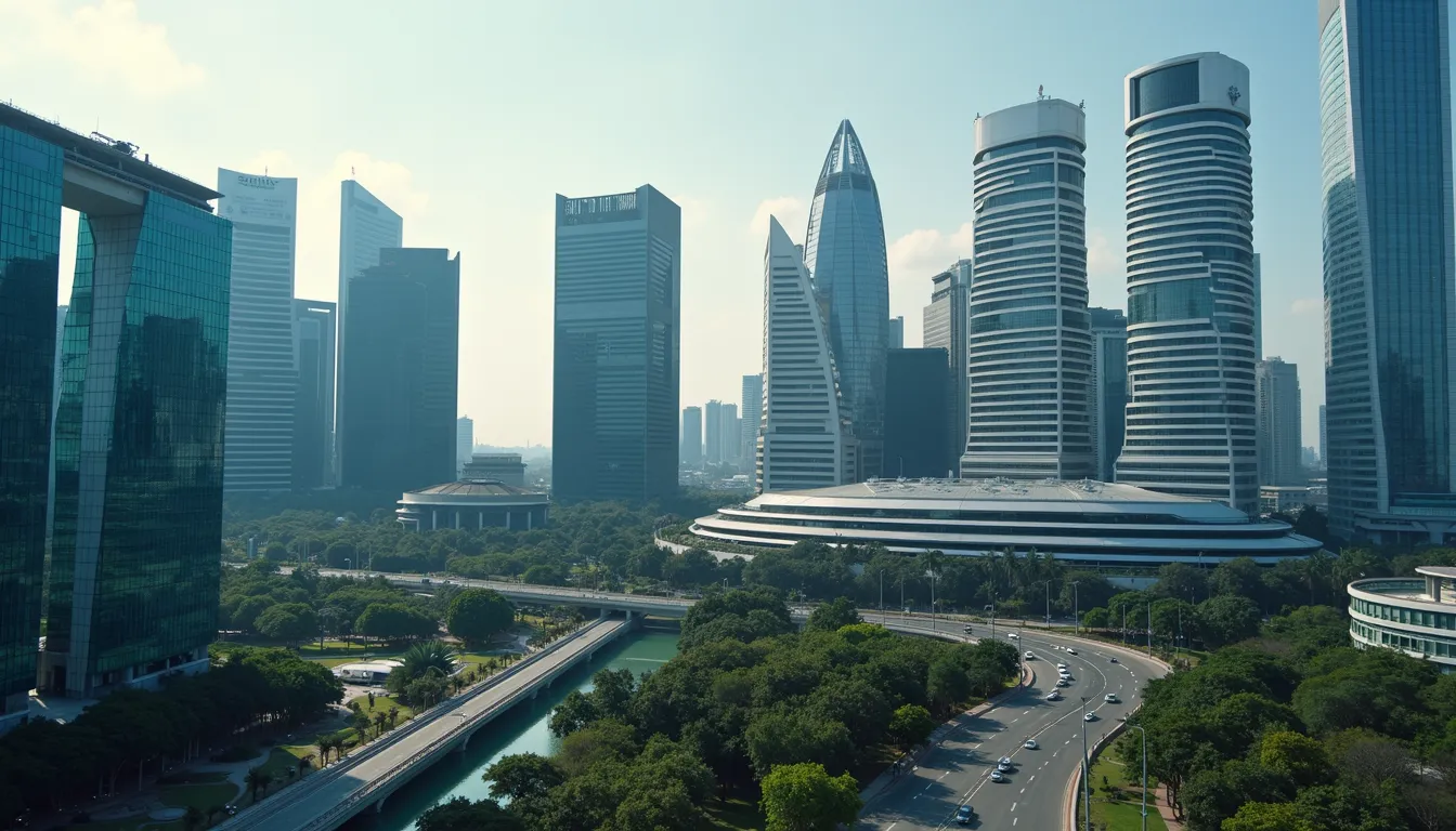 High angle view of Singapore’s business district with skyscrapers and technology hubs